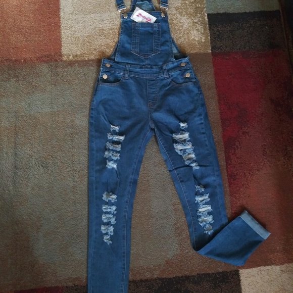 Denim Distressed Overall Jeans - Picture 5 of 7